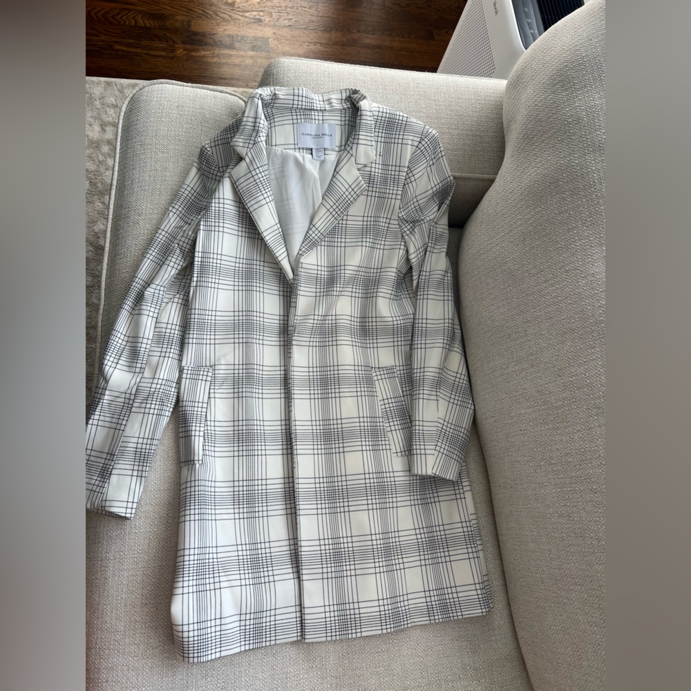 Carolina Belle Long Checkered Plaid Blazer